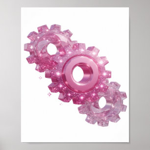 Póster Iconos de engranaje con purpurina rosa limpios