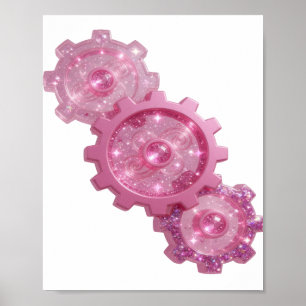 Póster Iconos de engranaje rosados llamativos