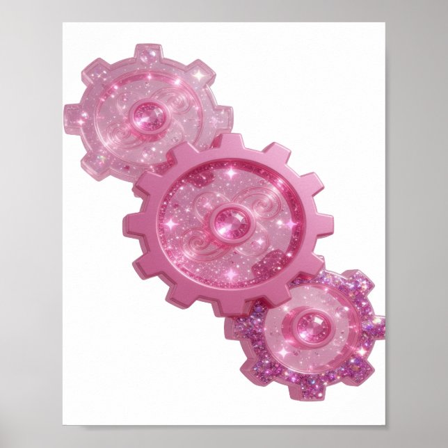 Póster Iconos de engranaje rosados llamativos (Frente)