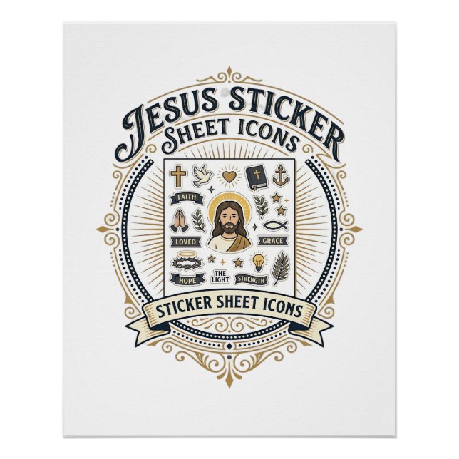 Póster Iconos de hoja de pegatinas de Jesús Hoja de pegat (Anverso)