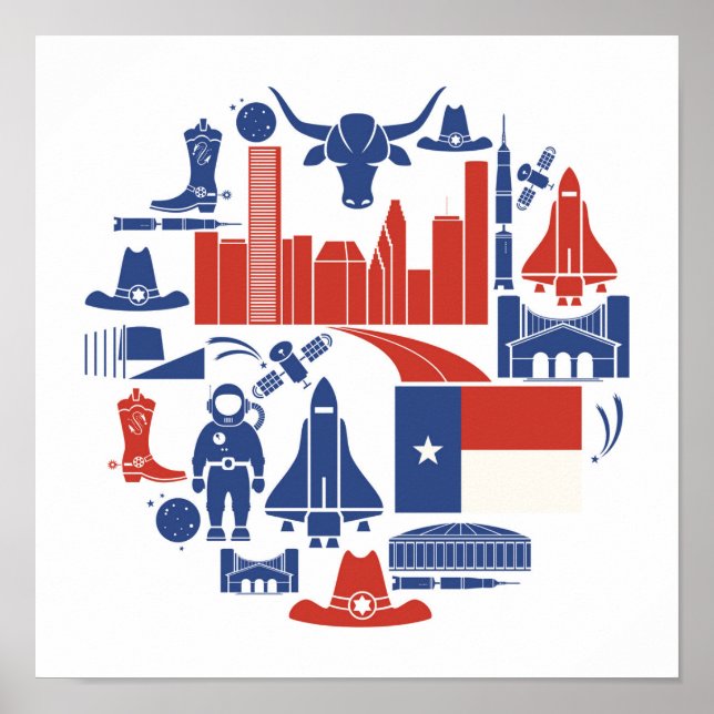 Póster Iconos de Houston Texas (Frente)