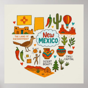 Póster Iconos de viaje a Nuevo México