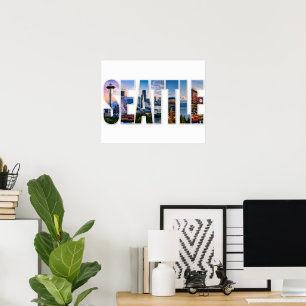 Póster Iconos del horizonte de la ciudad de Seattle, hito