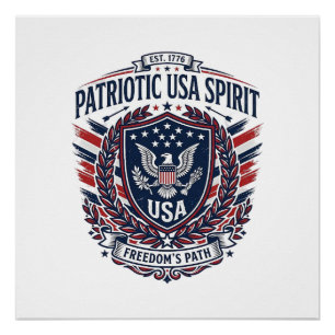 Póster Iconos y Símbolos de Escudo de Libertad Patriótica