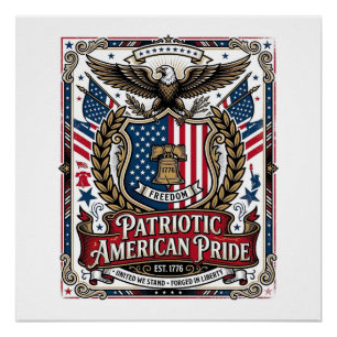 Póster Iconos y Símbolos de Escudo de Libertad Patriótica