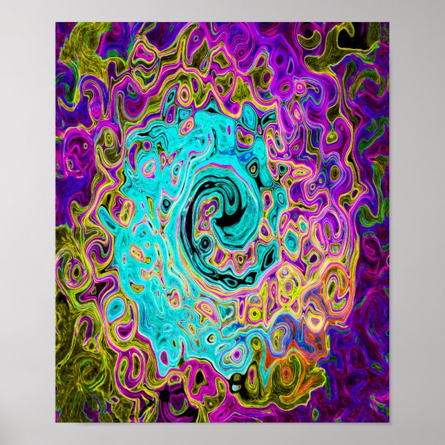 Póster Icy Aqua Blue Groovy Abstract Retro Liquid Swirl (Frente)