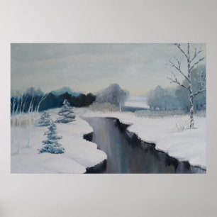 Póster Icy River - a beautiful snowy landscape, winter 