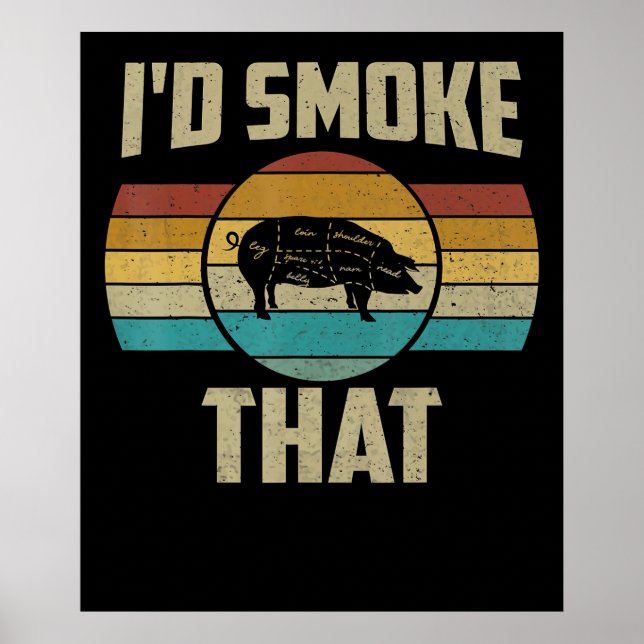 Póster Id Fumar Ese Gracioso Retro BBQ Pig Meat Grill Reg (Frente)