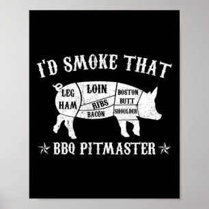Póster Id Fumar Que T Shirt Pig Pitmaster Funny Bbq Smok