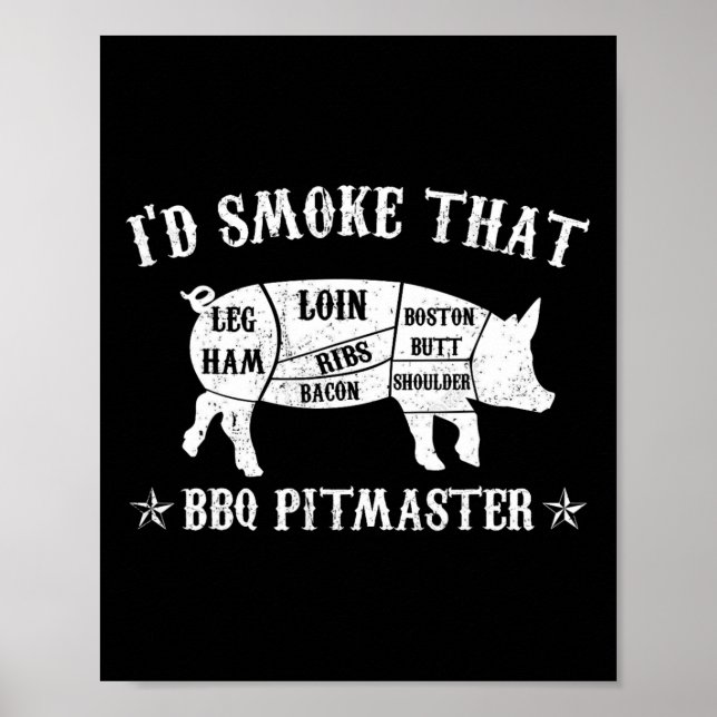 Póster Id Fumar Que T Shirt Pig Pitmaster Funny Bbq Smok (Frente)