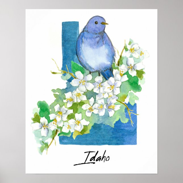Póster Idaho State Shape Mountain Bluebird Syringa  (Frente)
