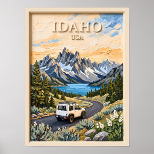 Póster Idaho USA Viaje en Coche Paisaje Texturizado 3D Vi