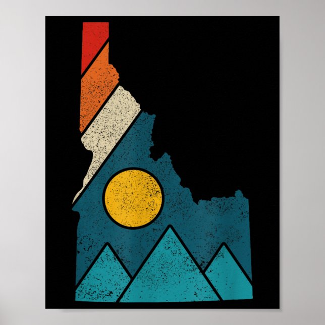 Póster Idaho Vintage State Map Mountains Hikers Camping  (Frente)