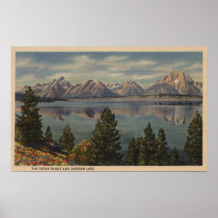 Póster Idaho - vista de la gama de Teton y del lago