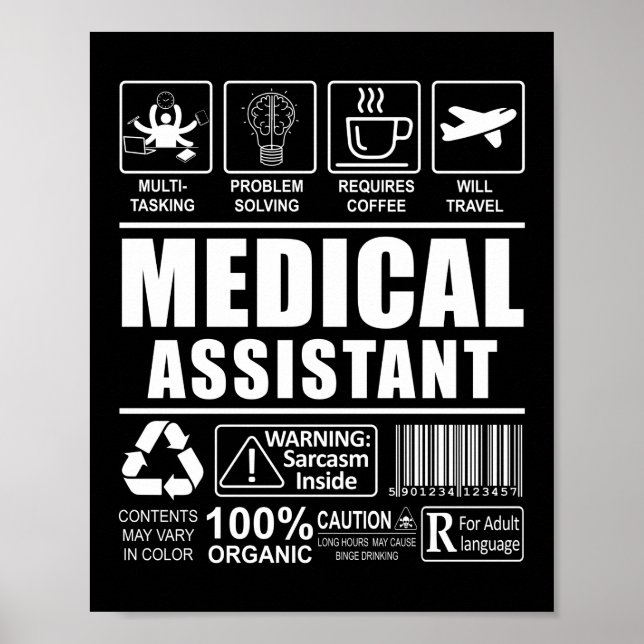 Póster Idea de regalo de advertencia de asistente médico  (Frente)