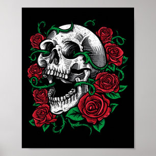 Póster Idea de regalo de Rosa de cráneo de Halloween