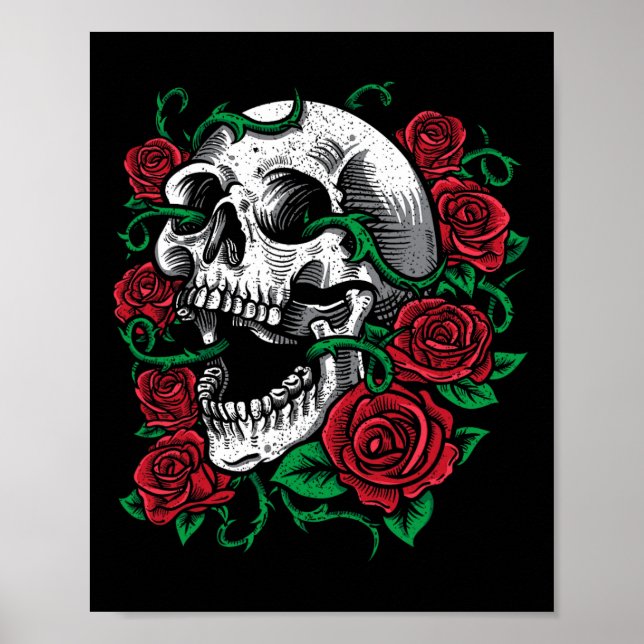 Póster Idea de regalo de Rosa de cráneo de Halloween (Frente)
