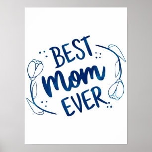 Póster Idea de regalo floral azul para mejor mamá del Día