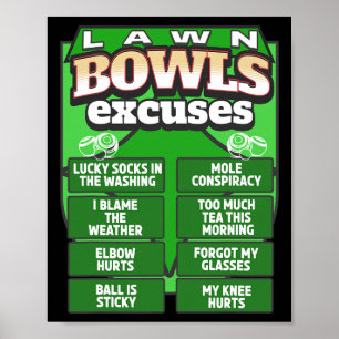 Póster Idea divertida de excusas para hombres y bolos de