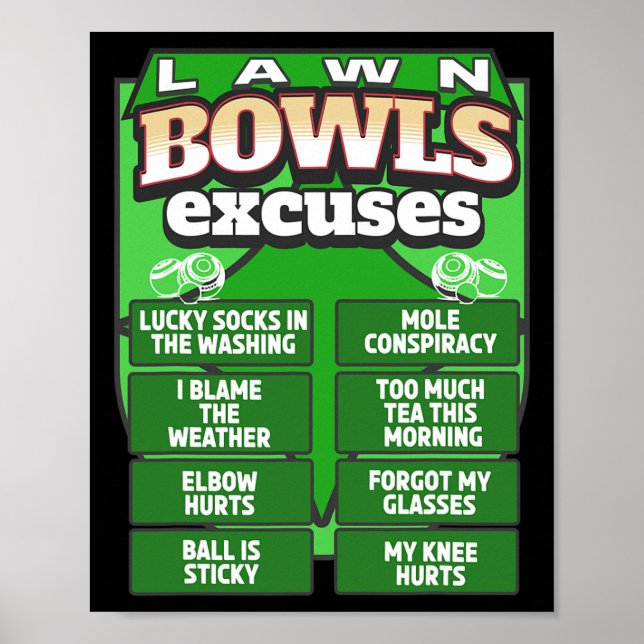 Póster Idea divertida de excusas para hombres y bolos de  (Frente)