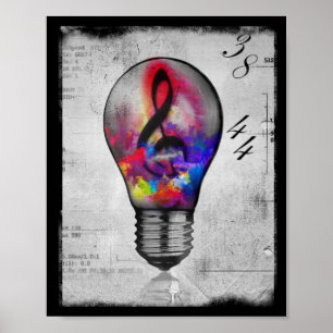 Póster Idea musical Neon treble clef
