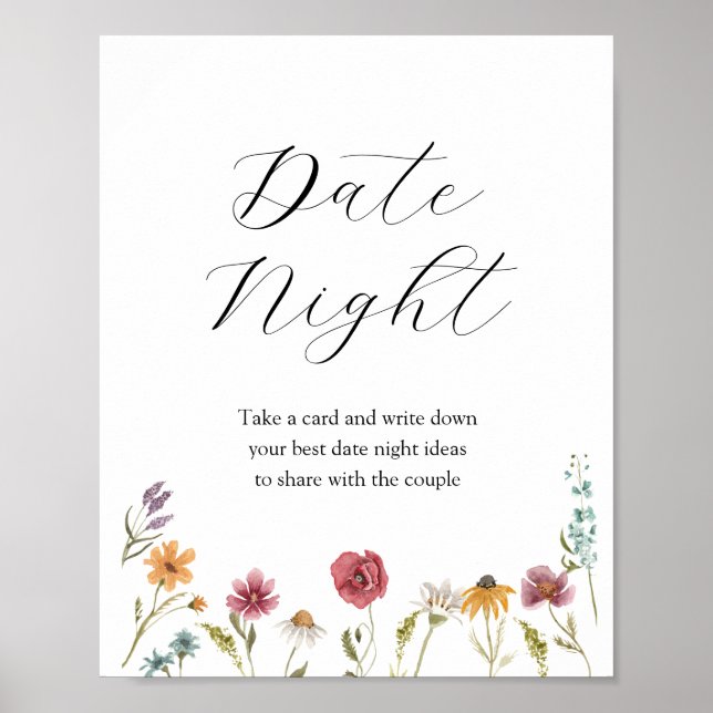 Póster Ideas de Noche de Cita con Flores Silvestres Letre (Frente)