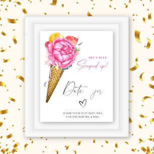 Póster Ideas de noche de cita con helado. Juego de boda c