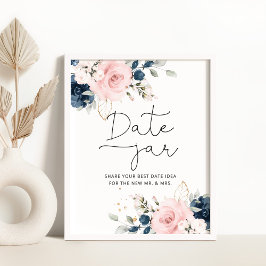 Póster Ideas de noche de cita en rosa floral y azul marin