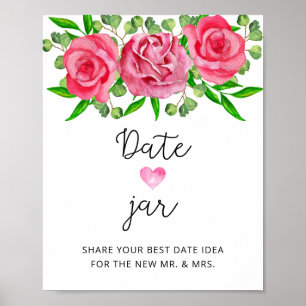 Póster Ideas de noche de cita floral. Juego de frasco de