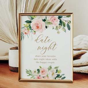 Póster Ideas de noche de cita para ducha floral de novia