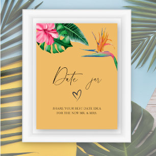 Póster Ideas de noche de cita tropical. Juego de frasco d