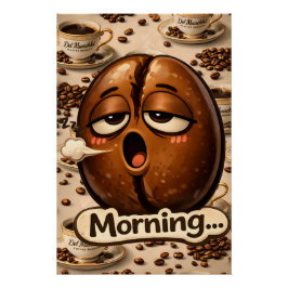 Póster identificable del grano de café soñoliento