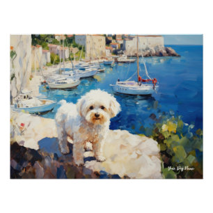 Póster Idílico pueblo mediterráneo, Perro maltés 01 - Gam