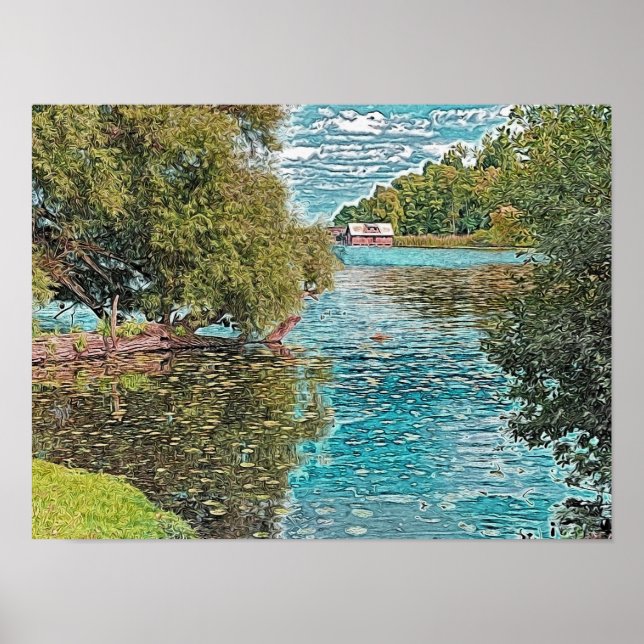 Póster Idyll en el lago - pintura digital (Frente)