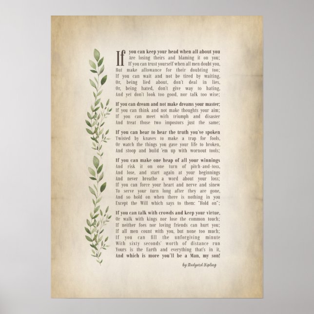 Póster IF, poema inspirado de Rudyard Kipling (Frente)