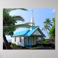Iglesia azul y blanca en Hawái