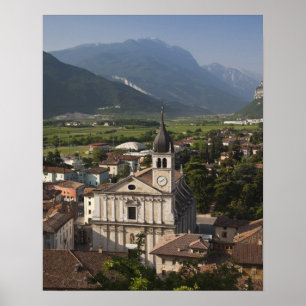 Póster Iglesia colegial en la mañana, Arco, Trento
