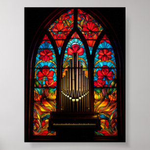 Póster Iglesia de Amapola Roja Gótica Órgano de Tubos Vid
