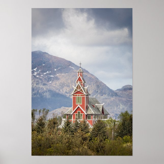 Póster Iglesia de Buksnes Lofoten Noruega (Frente)