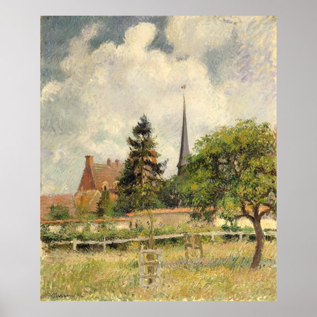 Póster Iglesia de Eragny Camille Pissarro (Frente)