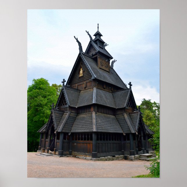 Póster Iglesia de la Escala Medieval de Noruega, Oslo, No (Frente)