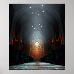 Póster Iglesia de la ventana de cristal contenido
