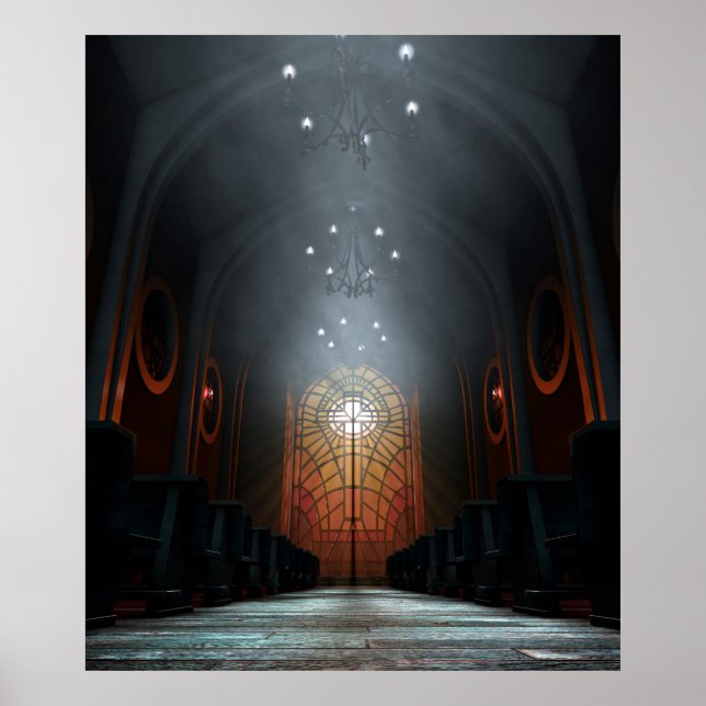 Póster Iglesia de la ventana de cristal contenido (Frente)