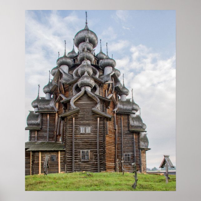 Póster Iglesia de madera ornamentada, Rusia (Frente)