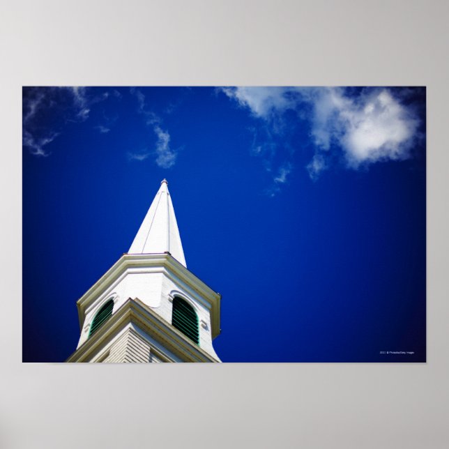 Póster Iglesia de Nueva Inglaterra con cielo azul real (Frente)