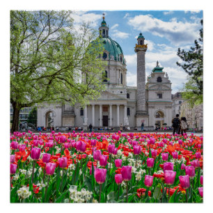 Póster Iglesia de San Carlos en primavera en Viena, Austr