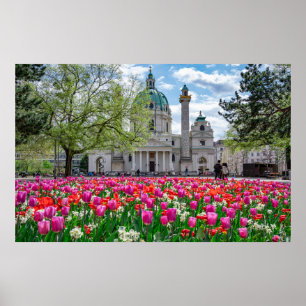 Póster Iglesia de San Carlos en primavera en Viena, Austr