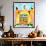 Póster Iglesia de San José de Gracia Acuarela Nuevo Méxic<br><div class="desc">Pintura acuarela inspirada en una visita a Nuevo México. La mano pintada por mí para ti. Añade o edita tu propio texto si quieres personalizar. ¡Asegúrate de salir de mi tienda por cosas más divertidas!</div>