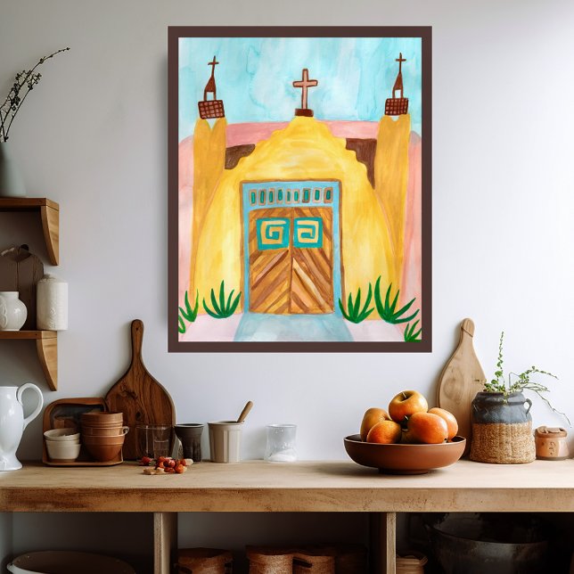 Póster Iglesia de San José de Gracia Acuarela Nuevo Méxic (San Jose de Gracia Church Watercolor New Mexico Poster
)