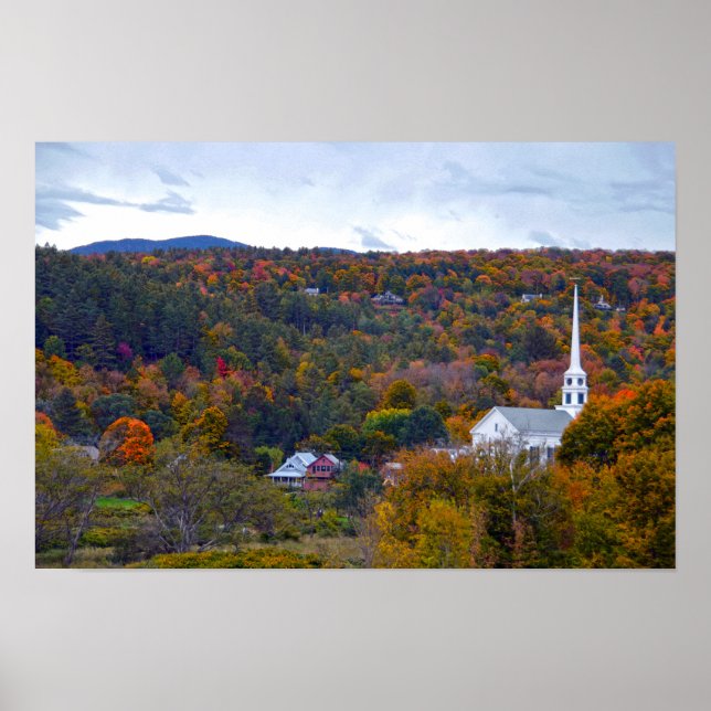 Póster Iglesia de Stowe, Vermont, en otoño (Frente)
